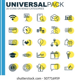 Set Of 25 Universal Editable Icons. Can Be Used For Web, Mobile And App Design. Includes Icons Such As Discussion, Conference, Info Pointer And More.