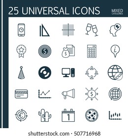 Set Of 25 Universal Editable Icons. Can Be Used For Web, Mobile And App Design. Includes Icons Such As Business Goal, Graphical Grid, Currency Recycle And More.