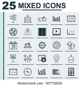 Set Of 25 Universal Editable Icons. Can Be Used For Web, Mobile And App Design. Includes Icons Such As Security, Keyword Marketing, Presentation And More.