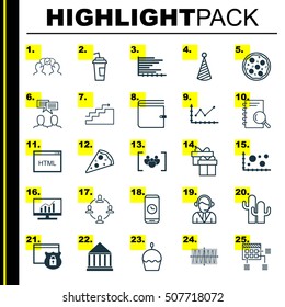 Set Of 25 Universal Editable Icons. Can Be Used For Web, Mobile And App Design. Includes Icons Such As Bars Chart, Drink Cup, Comparison And More.