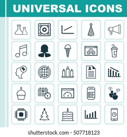 Set Of 25 Universal Editable Icons. Can Be Used For Web, Mobile And App Design. Includes Icons Such As Human Mind, Calculation, Call Duration And More.