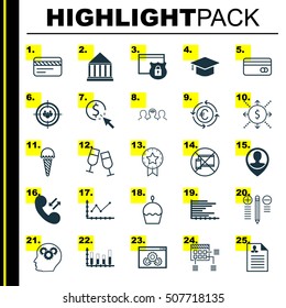 Set Of 25 Universal Editable Icons. Can Be Used For Web, Mobile And App Design. Includes Icons Such As Bank Card, Currency Recycle, Bars Chart And More.