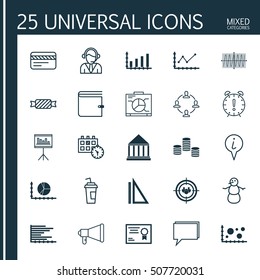 Set Of 25 Universal Editable Icons. Can Be Used For Web, Mobile And App Design. Includes Icons Such As Certificate, Presentation, Info Pointer And More.