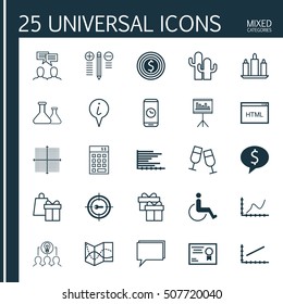 Set Of 25 Universal Editable Icons. Can Be Used For Web, Mobile And App Design. Includes Icons Such As Cacti, Presentation, Business Deal And More.