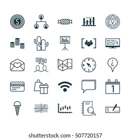 Set Of 25 Universal Editable Icons. Can Be Used For Web, Mobile And App Design. Includes Icons Such As Agenda, Bank Card, Keyword Optimisation And More.