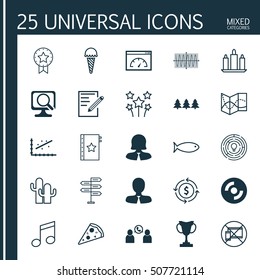 Set Of 25 Universal Editable Icons. Can Be Used For Web, Mobile And App Design. Includes Icons Such As Festive Fireworks, Analytics, Manager And More.