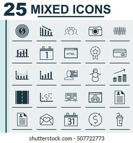 Set Of 25 Universal Editable Icons. Can Be Used For Web, Mobile And App Design. Includes Icons Such As Computer, Winter, Street And More.
