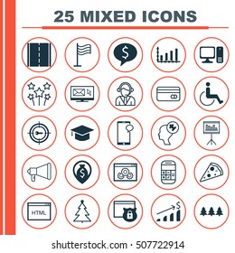 Set Of 25 Universal Editable Icons. Can Be Used For Web, Mobile And App Design. Includes Icons Such As Accessibility, Pin, Festive Fireworks And More.