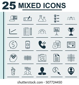 Set Of 25 Universal Editable Icons. Can Be Used For Web, Mobile And App Design. Includes Icons Such As Report, Job Applicants, Tournament And More.