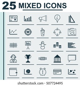 Set Of 25 Universal Editable Icons. Can Be Used For Web, Mobile And App Design. Includes Icons Such As Winter, Collaboration, Circle Graph And More.