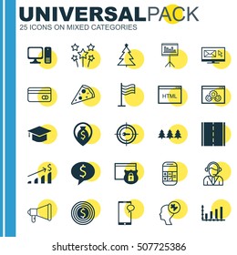 Set Of 25 Universal Editable Icons. Can Be Used For Web, Mobile And App Design. Includes Icons Such As Human Mind, Dynamics, Money Navigation And More.