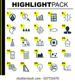 Set Of 25 Universal Editable Icons. Can Be Used For Web, Mobile And App Design. Includes Icons Such As Plot Diagram, PPC, Chip And More.