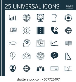 Set Of 25 Universal Editable Icons. Can Be Used For Web, Mobile And App Design. Includes Icons Such As Measurement, Dynamics, Info Pointer And More.