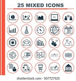 Set Of 25 Universal Editable Icons. Can Be Used For Web, Mobile And App Design. Includes Icons Such As Connectivity, Currency Recycle, Chip And More.