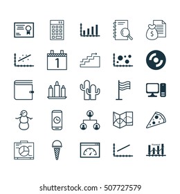 Set Of 25 Universal Editable Icons. Can Be Used For Web, Mobile And App Design. Includes Icons Such As Desktop Computer, Analysis, Pin And More.