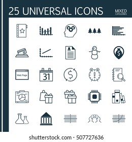Set Of 25 Universal Editable Icons. Can Be Used For Web, Mobile And App Design. Includes Icons Such As Credit Card, Present, Analysis And More.