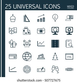 Set Of 25 Universal Editable Icons. Can Be Used For Web, Mobile And App Design. Includes Icons Such As Line Graph, Info Pointer, Bank Payment And More.