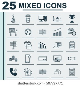 Set Of 25 Universal Editable Icons. Can Be Used For Web, Mobile And App Design. Includes Icons Such As Present, Personal Skills, Appointment And More.