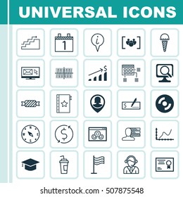 Set Of 25 Universal Editable Icons. Can Be Used For Web, Mobile And App Design. Includes Icons Such As Frozen Food, Website Performance, Questionnaire And More.