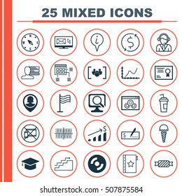 Set Of 25 Universal Editable Icons. Can Be Used For Web, Mobile And App Design. Includes Icons Such As Locate, Schedule, Laptop And More.