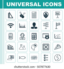 Set Of 25 Universal Editable Icons. Can Be Used For Web, Mobile And App Design. Includes Icons Such As Money Navigation, Plot Diagram, Fail Graph And More.