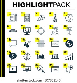 Set Of 25 Universal Editable Icons. Can Be Used For Web, Mobile And App Design. Includes Icons Such As Business Deal, Investment, SEO Brainstorm And More.
