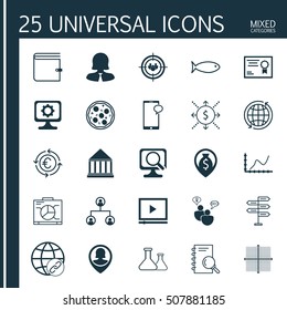 Set Of 25 Universal Editable Icons. Can Be Used For Web, Mobile And App Design. Includes Icons Such As Laptop, Education Center, Pizza Meal And More.