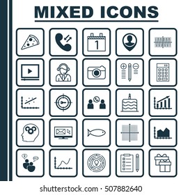 Set Of 25 Universal Editable Icons. Can Be Used For Web, Mobile And App Design. Includes Icons Such As Operator, Agenda, Sequence Graphics And More.
