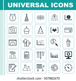 Set Of 25 Universal Editable Icons. Can Be Used For Web, Mobile And App Design. Includes Icons Such As Decorated Tree, Locate, Circle Graph And More.