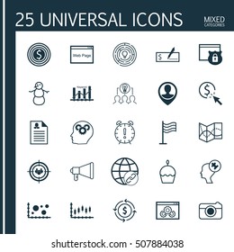 Set Of 25 Universal Editable Icons. Can Be Used For Web, Mobile And App Design. Includes Icons Such As Winter, Pin, Business Goal And More.