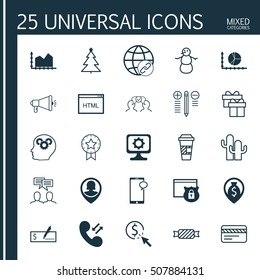 Set Of 25 Universal Editable Icons. Can Be Used For Web, Mobile And App Design. Includes Icons Such As Cooperation, Takeaway Coffee, PPC And More.
