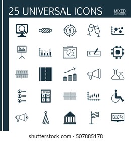 Set Of 25 Universal Editable Icons. Can Be Used For Web, Mobile And App Design. Includes Icons Such As Accessibility, Bank Payment, Segmented Bar Graph And More.