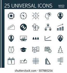 Set Of 25 Universal Editable Icons. Can Be Used For Web, Mobile And App Design. Includes Icons Such As Holiday Ornament, Locate, Graphical Grid And More.