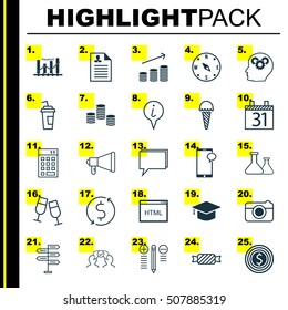 Set Of 25 Universal Editable Icons. Can Be Used For Web, Mobile And App Design. Includes Icons Such As Conference, Chemical, Champagne Glasses And More.