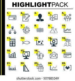 Set Of 25 Universal Editable Icons. Can Be Used For Web, Mobile And App Design. Includes Icons Such As Chemical, Bank Card, Stock Market And More.