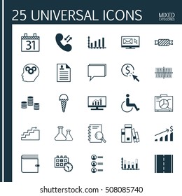 Set Of 25 Universal Editable Icons. Can Be Used For Web, Mobile And App Design. Includes Icons Such As Frozen Food, Segmented Bar Graph, Cellular Data And More.