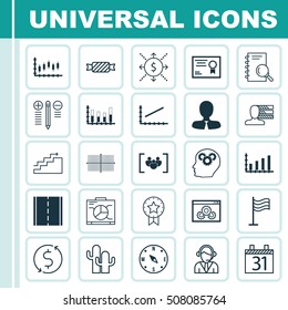 Set Of 25 Universal Editable Icons. Can Be Used For Web, Mobile And App Design. Includes Icons Such As Sweet, Segmented Bar Graph, Present Badge And More.