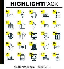 Set Of 25 Universal Editable Icons. Can Be Used For Web, Mobile And App Design. Includes Icons Such As Calculation, Announcement, Pin Employee And More.