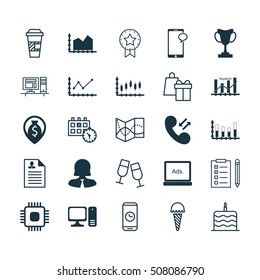 Set Of 25 Universal Editable Icons. Can Be Used For Web, Mobile And App Design. Includes Icons Such As Cellular Data, Celebration Cake, Digital Media And More.