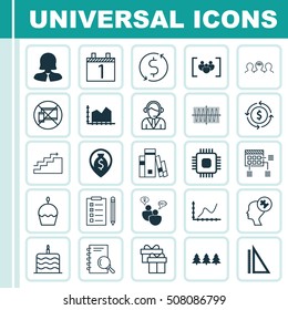 Set Of 25 Universal Editable Icons. Can Be Used For Web, Mobile And App Design. Includes Icons Such As Birthday Cake, Sinus Graph, SEO Brainstorm And More.
