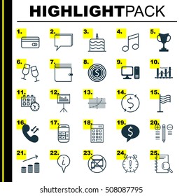 Set Of 25 Universal Editable Icons. Can Be Used For Web, Mobile And App Design. Includes Icons Such As Analysis, Line Grid, Time Management And More.