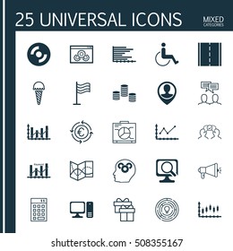 Set Of 25 Universal Editable Icons. Can Be Used For Web, Mobile And App Design. Includes Icons Such As Changes Graph, Discussion, Board And More.