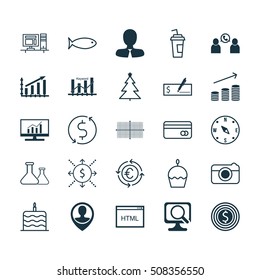 Set Of 25 Universal Editable Icons. Can Be Used For Web, Mobile And App Design. Includes Icons Such As Birthday Cake, Locate, Phone Conference And More.