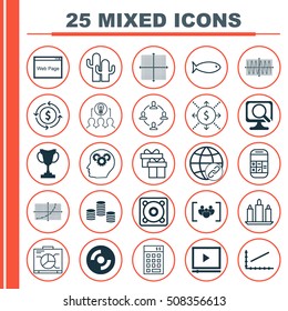 Set Of 25 Universal Editable Icons. Can Be Used For Web, Mobile And App Design. Includes Icons Such As Collaborative Solution, Music, Cacti And More.