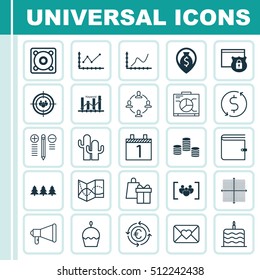 Set Of 25 Universal Editable Icons. Can Be Used For Web, Mobile And App Design. Includes Icons Such As Changes Graph, Music, Celebration Letter And More.