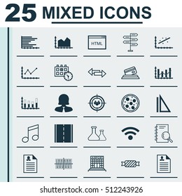 Set Of 25 Universal Editable Icons. Can Be Used For Web, Mobile And App Design. Includes Icons Such As Wireless, Airport Construction, Coding And More.