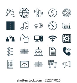 Set Of 25 Universal Editable Icons. Can Be Used For Web, Mobile And App Design. Includes Icons Such As Desktop Computer, Curriculum Vitae, Phone Conference And More.