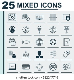 Set Of 25 Universal Editable Icons. Can Be Used For Web, Mobile And App Design. Includes Icons Such As Currency Recycle, Appointment, Newsletter And More.