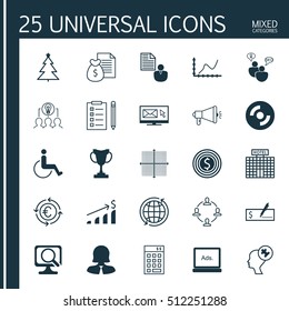Set Of 25 Universal Editable Icons. Can Be Used For Web, Mobile And App Design. Includes Icons Such As Human Mind, Collaborative Solution, Bank Payment And More.