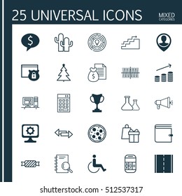 Set Of 25 Universal Editable Icons. Can Be Used For Web, Mobile And App Design. Includes Icons Such As Tournament, Growth, Report And More.